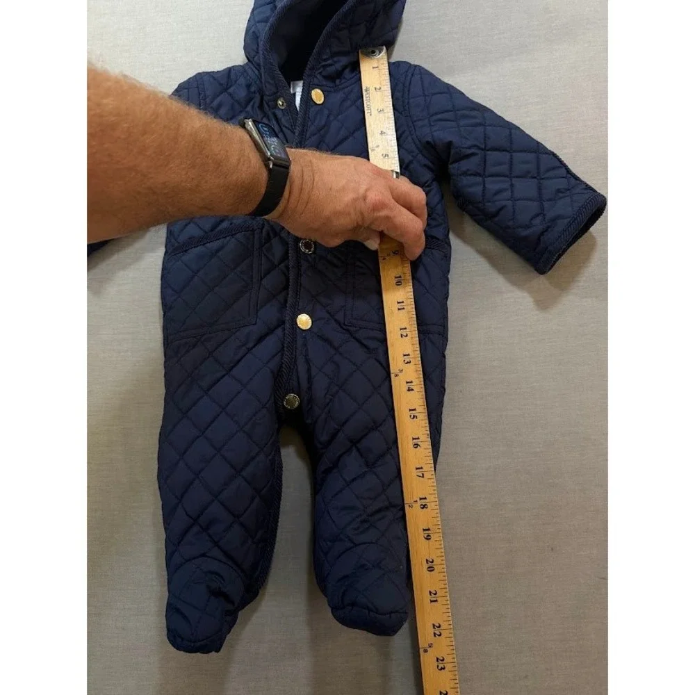 Ralph Lauren‎ Quilted Navy Blue Baby Snowsuit Pram Suit 3M Hooded Gold Buttons